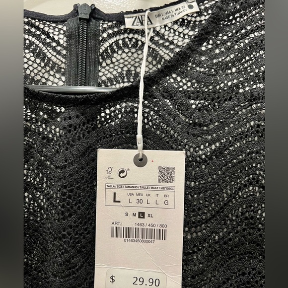 NWT Zara Wavy Lace Scallop Hem Sheer Knit Long Sleeve Crop Top (size L) - Picture 2 of 3